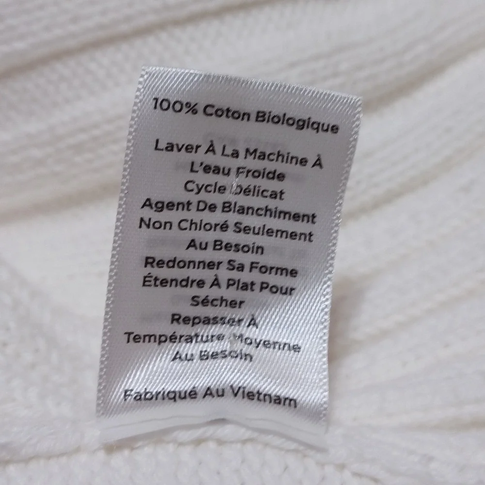 Haven Womens XL Mock Neck Sweater White Organic Cotton Fisherman Quiet Luxury